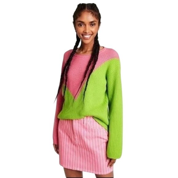 Victor Glemaud X Target Pink Green Asymmetric Relaxed Pullover Sweater Size S - Picture 6 of 9